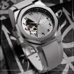 ساعة ميكانيكية رجالية-نسائي بإطار فاخر وسوار سيليكون legoss watch